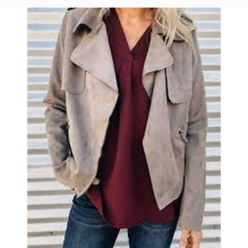 KUT From The Kloth Jacee Open Faux Suede Moto Jacket Sz L - Picture 10 of 11